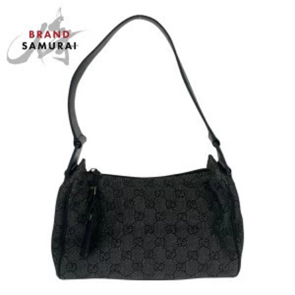 Gucci Gray Black GG Canvas Leather Shoulder Bag